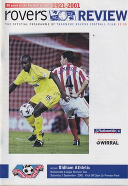 Tranmere Rovers v Oldham Athletic Match Programme 2001-09-01